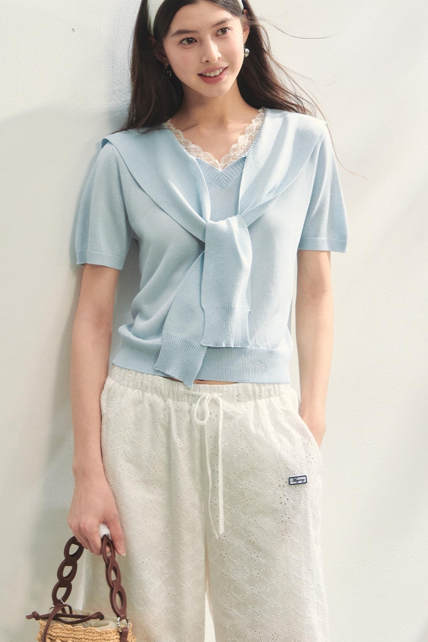 Short-Sleeved Lounge Knit Slacks Set-Up