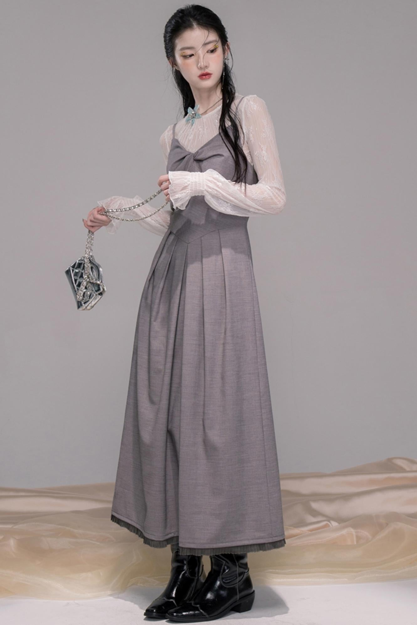 Princess Waistline Pleated Suspender Dress