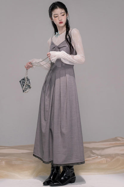 Princess Waistline Pleated Suspender Dress