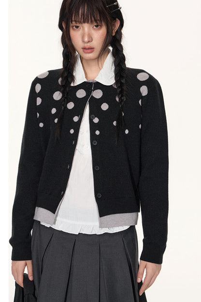 Vintage Polka Dot Crew Neck Sweater Jacket