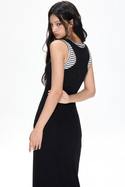 Black Striped Halter Dress