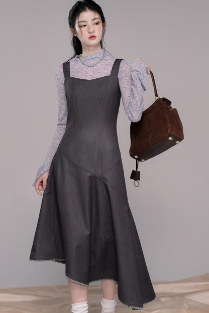 Twilight Gray Polka Dot Bib Dress Set