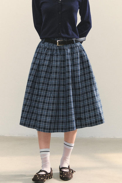 Checkered High Waist Flare Skirt