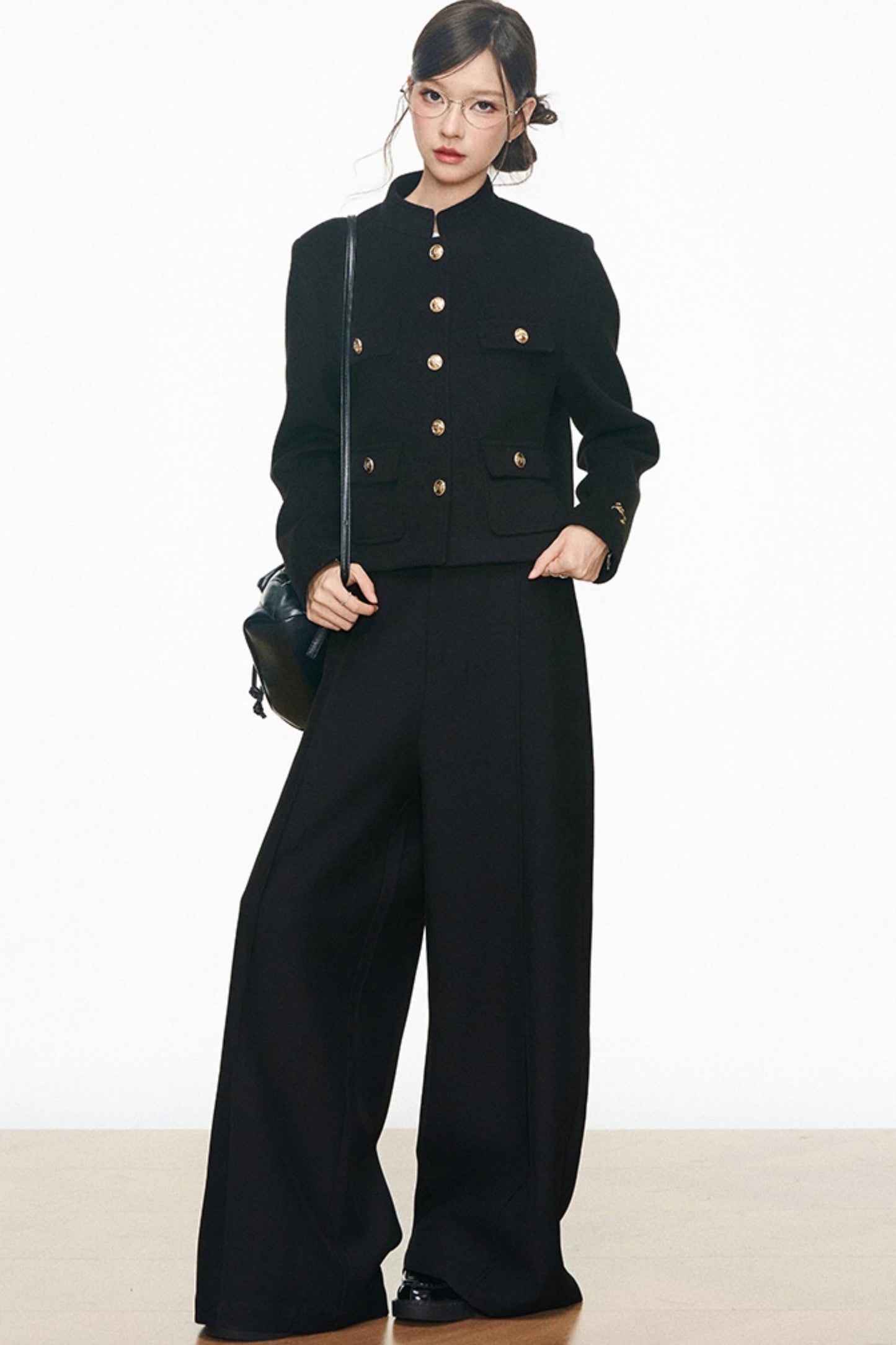 Black Gold Buckle Short Jacket Set-Up