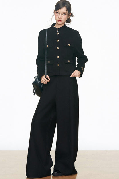 Black Gold Buckle Short Jacket Set-Up