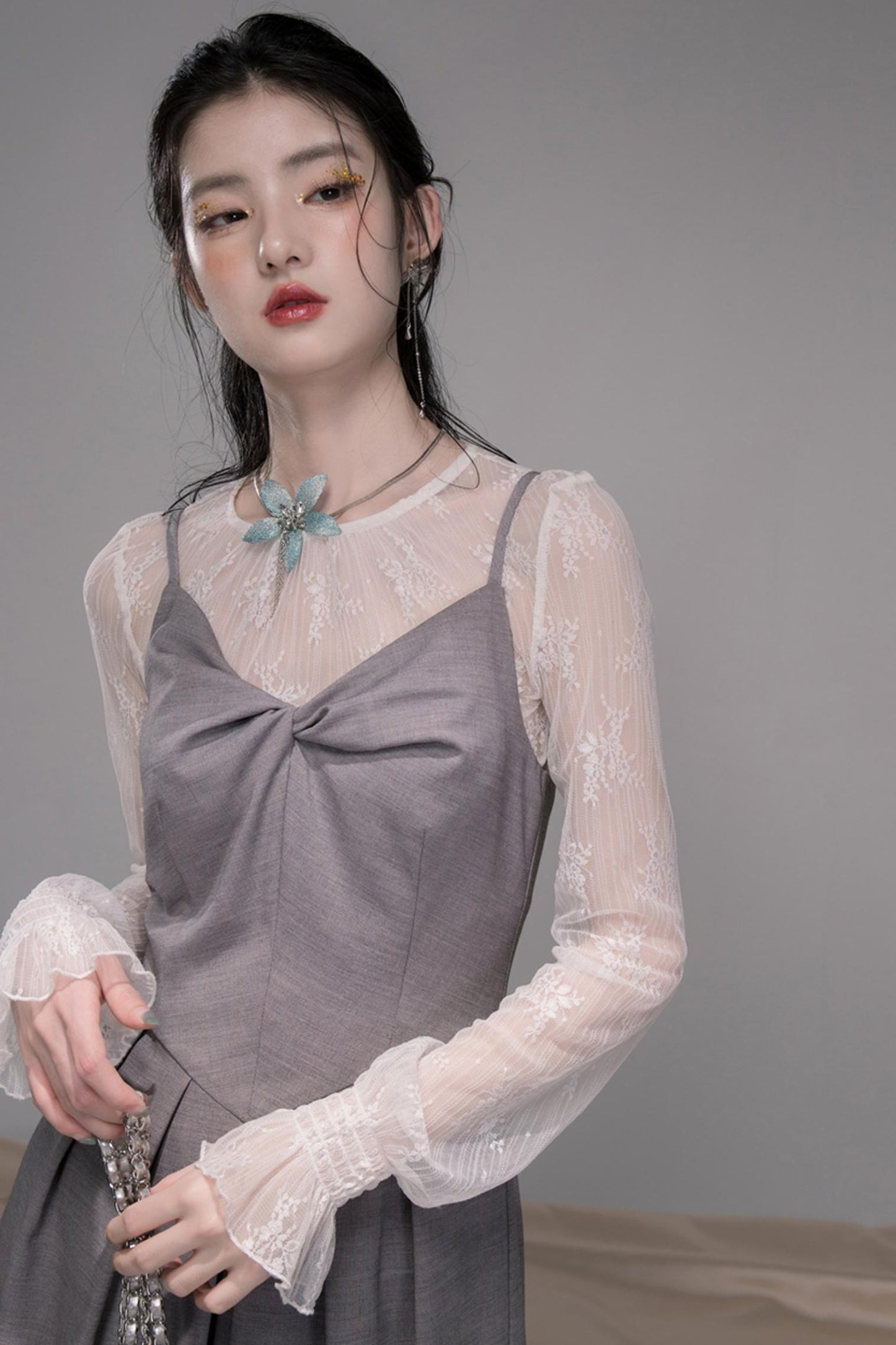 Princess Waistline Pleated Suspender Dress