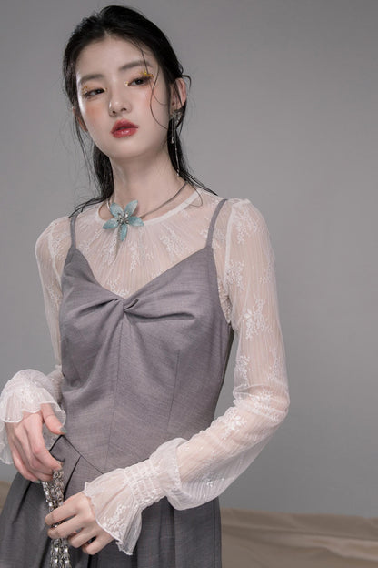 Princess Waistline Pleated Suspender Dress