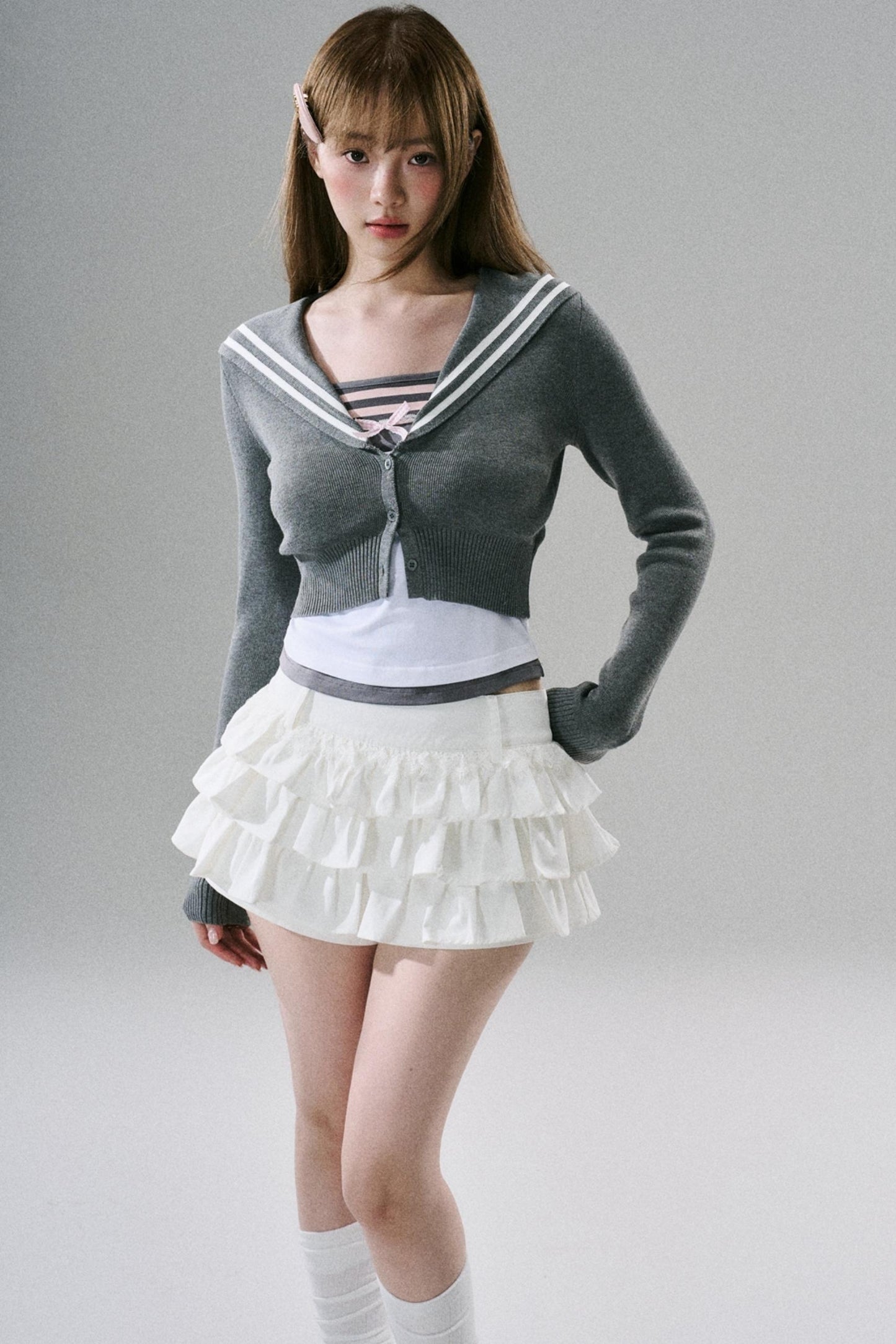 White Ruffle Lace Cargo Skirt