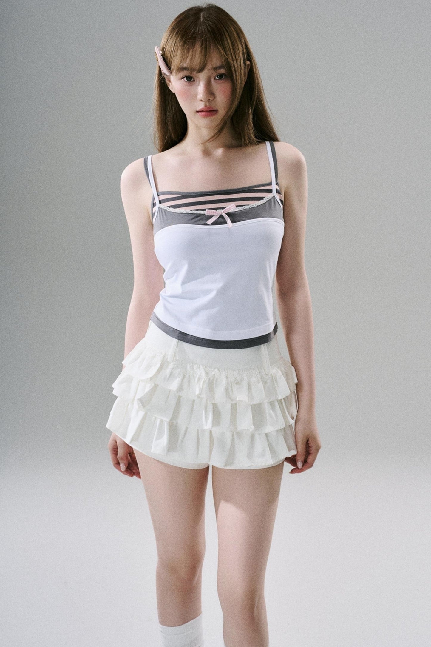 White Ruffle Lace Cargo Skirt