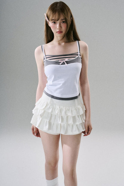 White Ruffle Lace Cargo Skirt