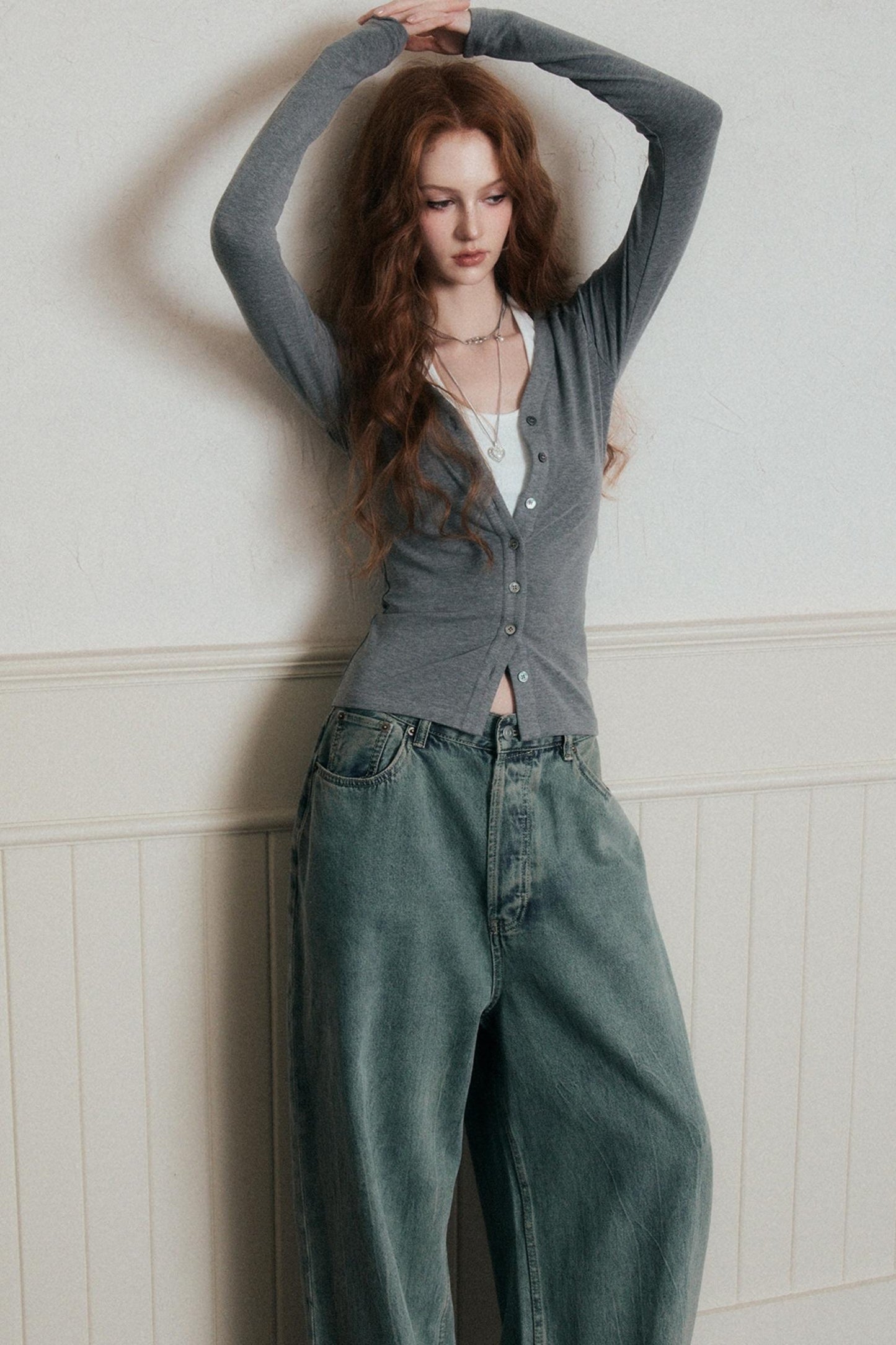 Layered Halterneck Knit Cardigan