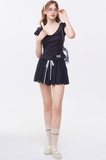 Summer Navy Blue Lace A-Line Skirt