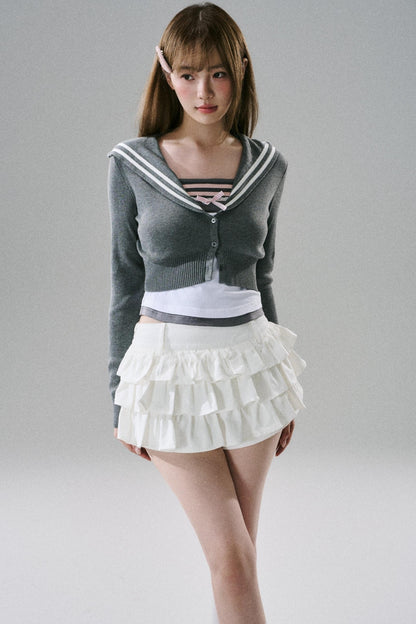 White Ruffle Lace Cargo Skirt