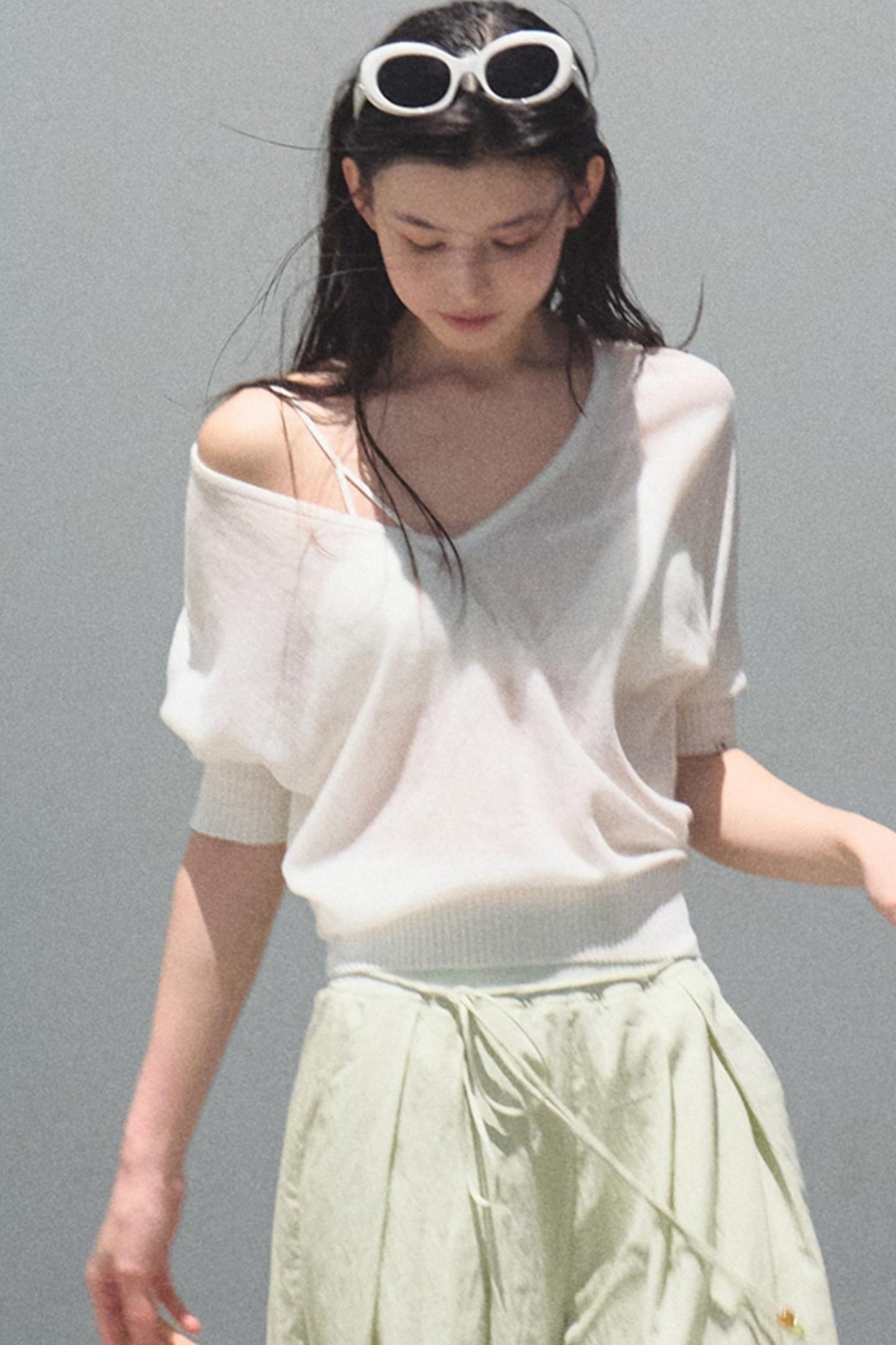 Distant Tenderness Linen Knit Camisole T-Shirt Set