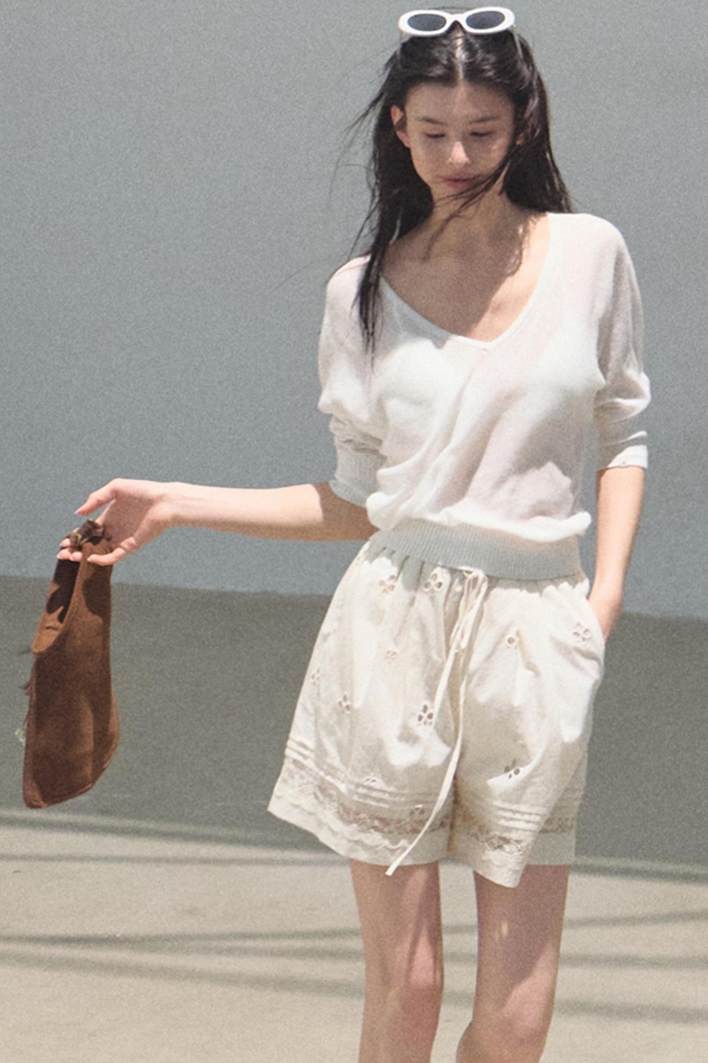 Distant Tenderness Linen Knit Camisole T-Shirt Set