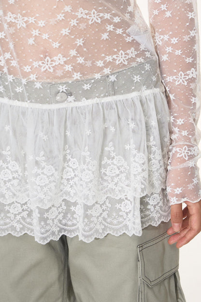 Lace Collar Shirt Transparent Top