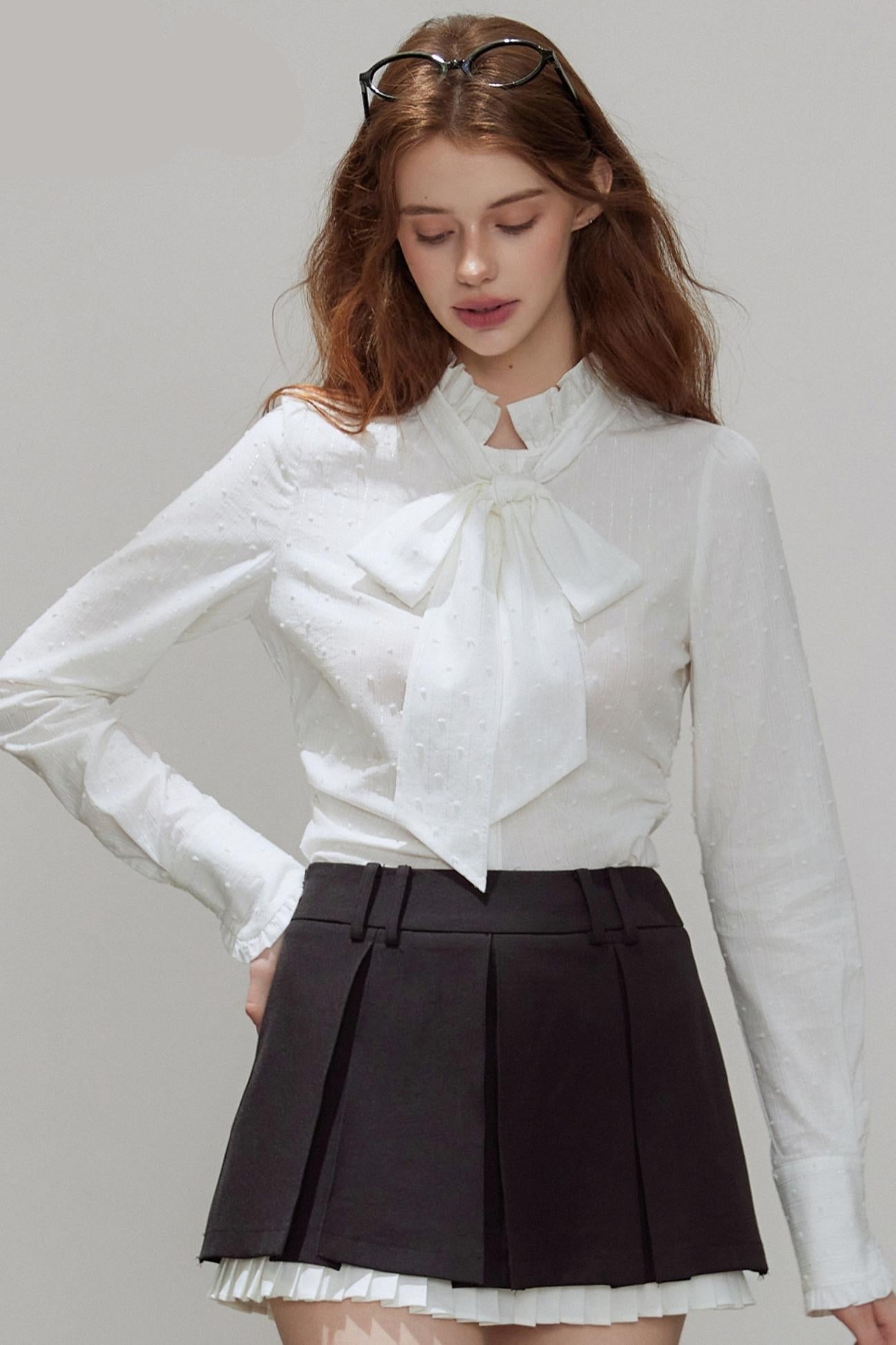 Autumn Texture Bow Strap Shirt