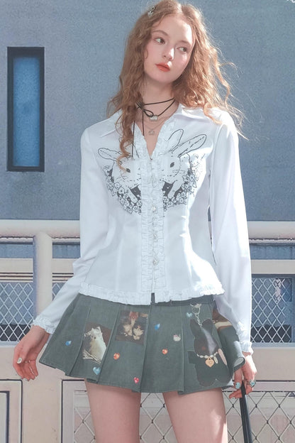 Rabbit Print Slim Long Sleeve Top