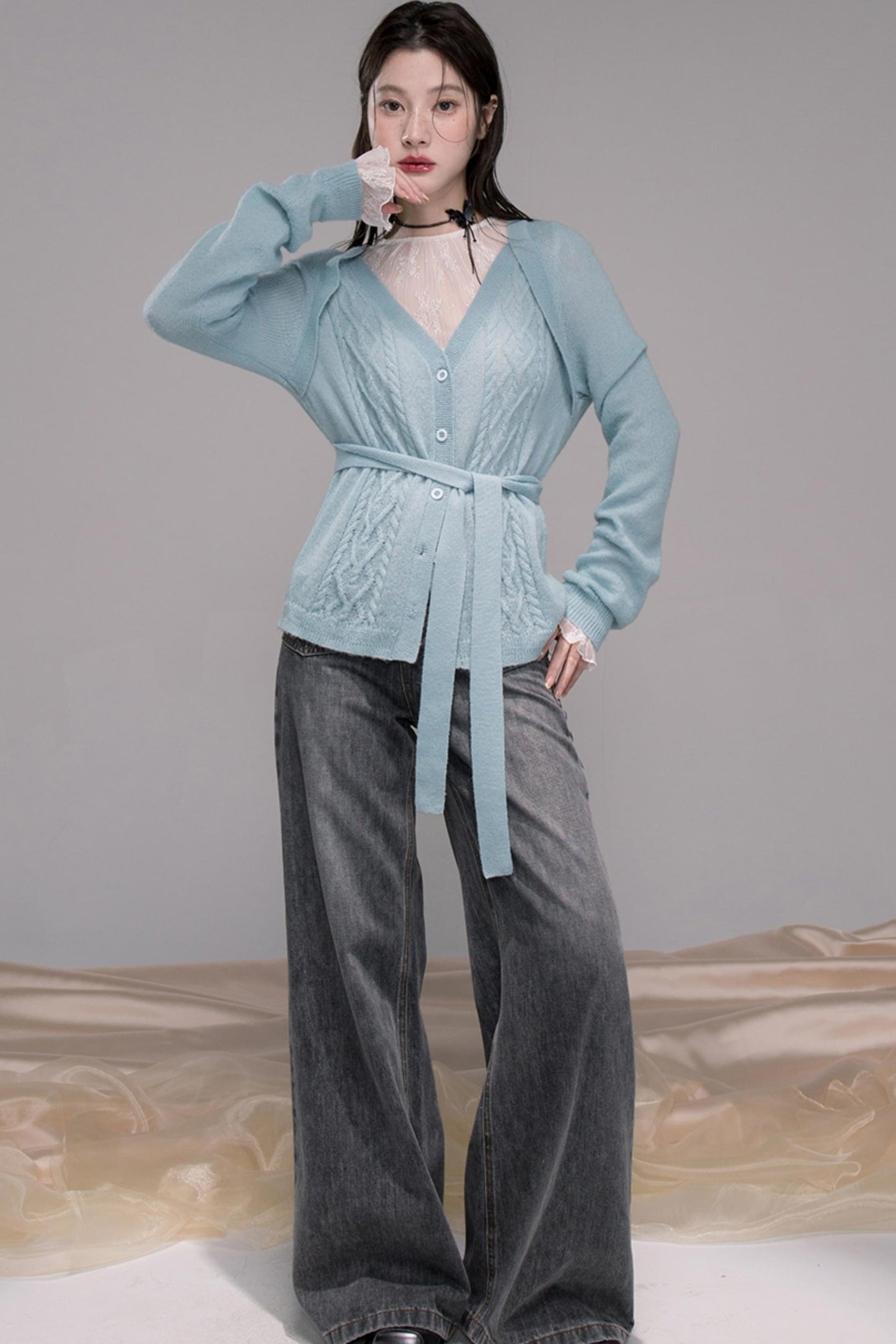 Wavy Wool Diamond Cardigan