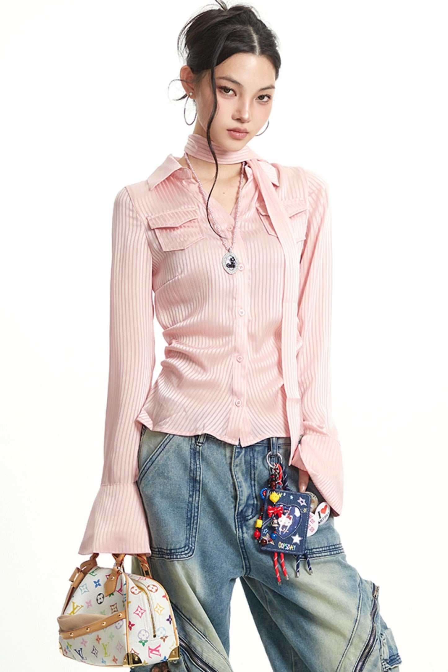 Vintage Pleated Slim Waist Shirt