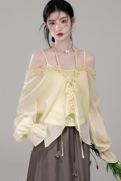 Feathered Lemon Suspenders Set