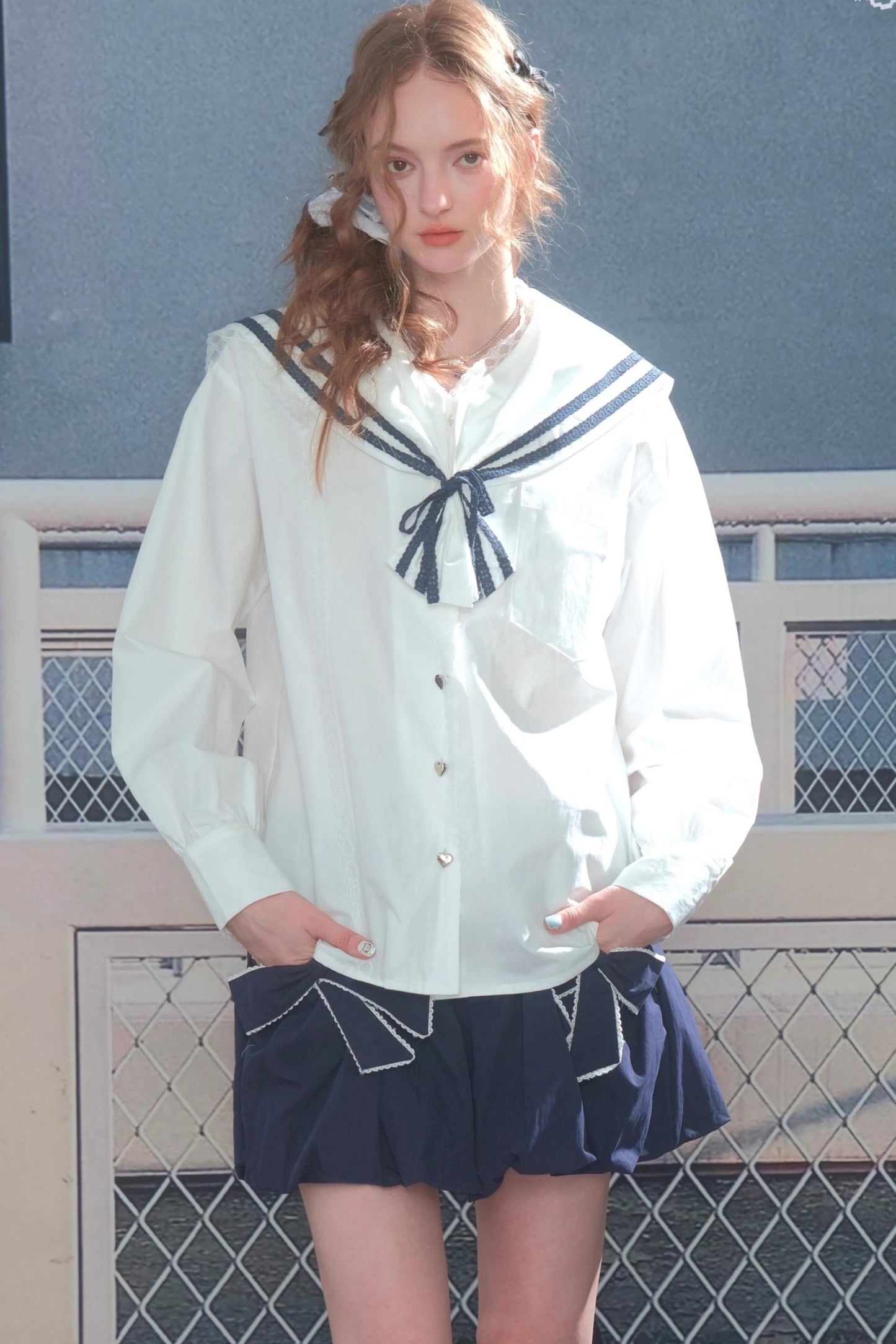 Design Sense Collar Belt Shirt