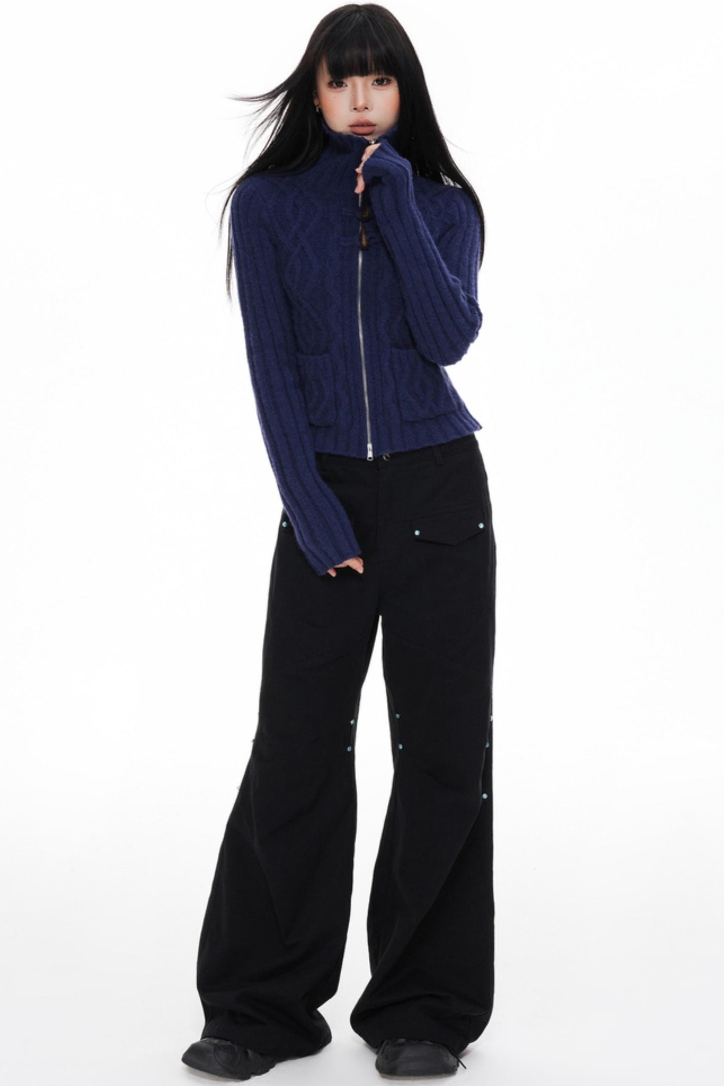 High Neck Slim Sweater Jacket