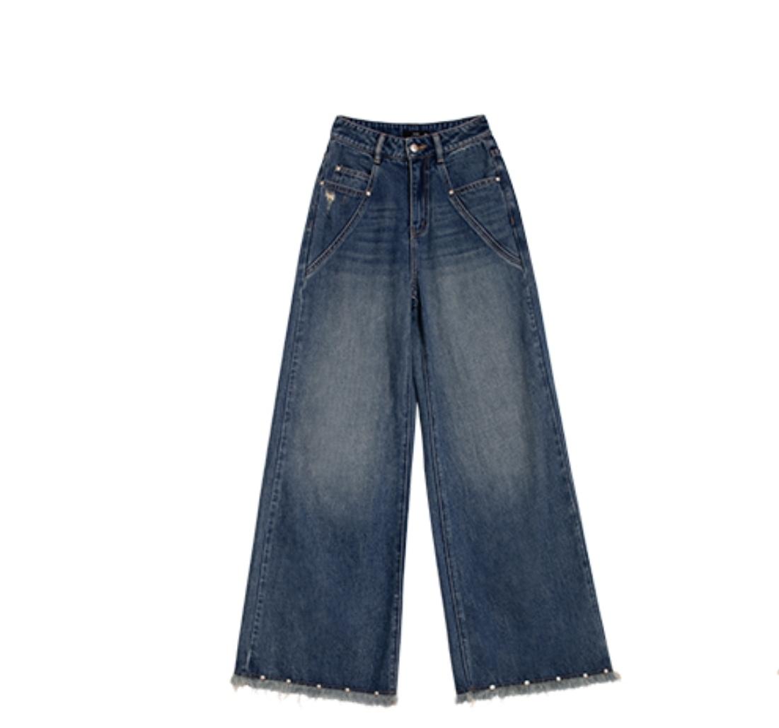 Blue Washed Wide-Leg Jeans