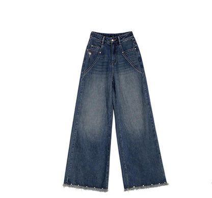 Blue Washed Wide-Leg Jeans