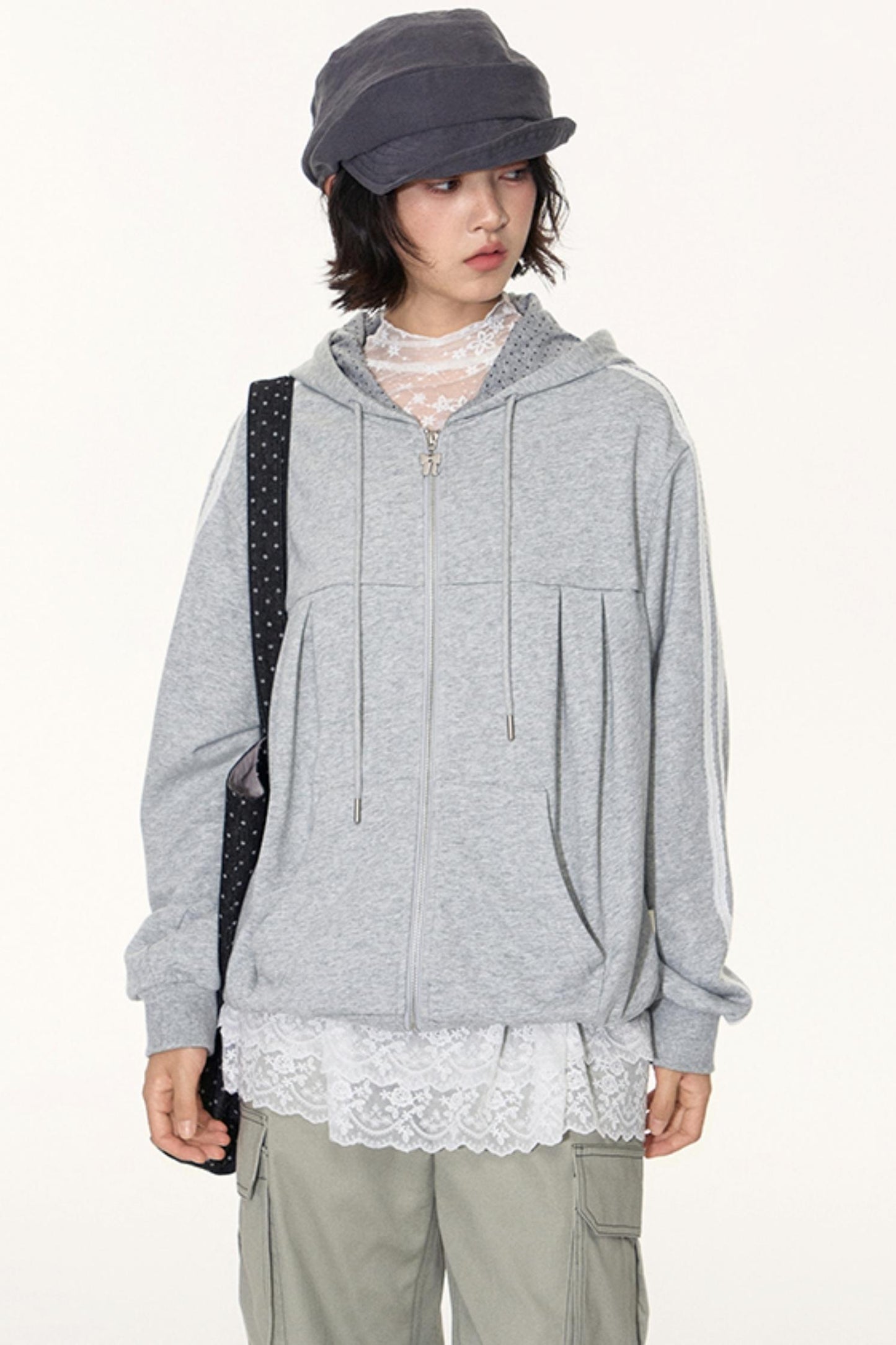 Lace Webbing Hoodie Top