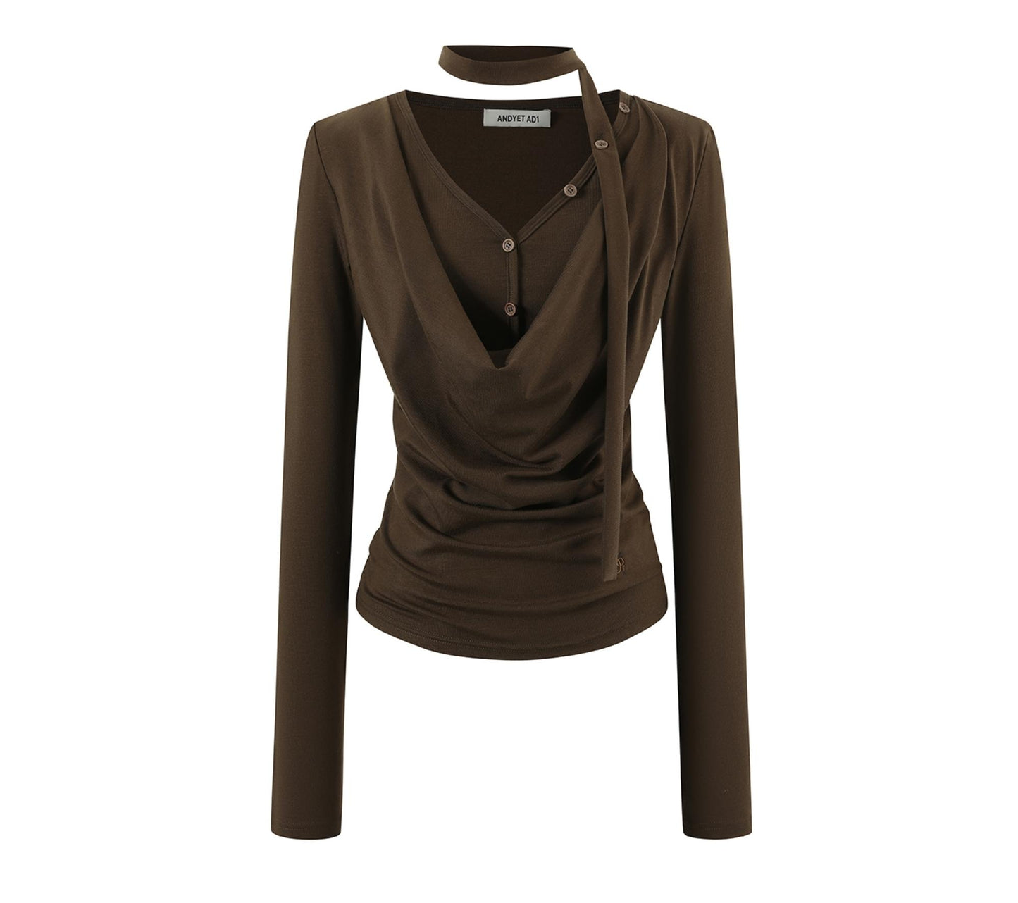 Swing Neck Long Sleeve Button-Down Top