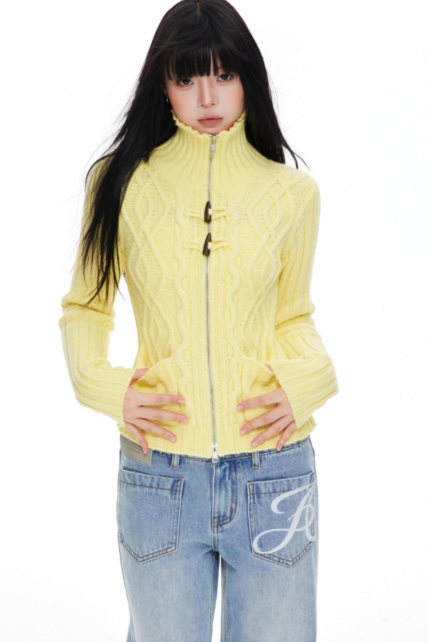 High Neck Slim Sweater Jacket
