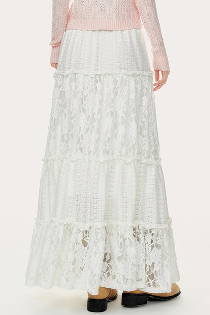 French White Lace A-Line Skirt