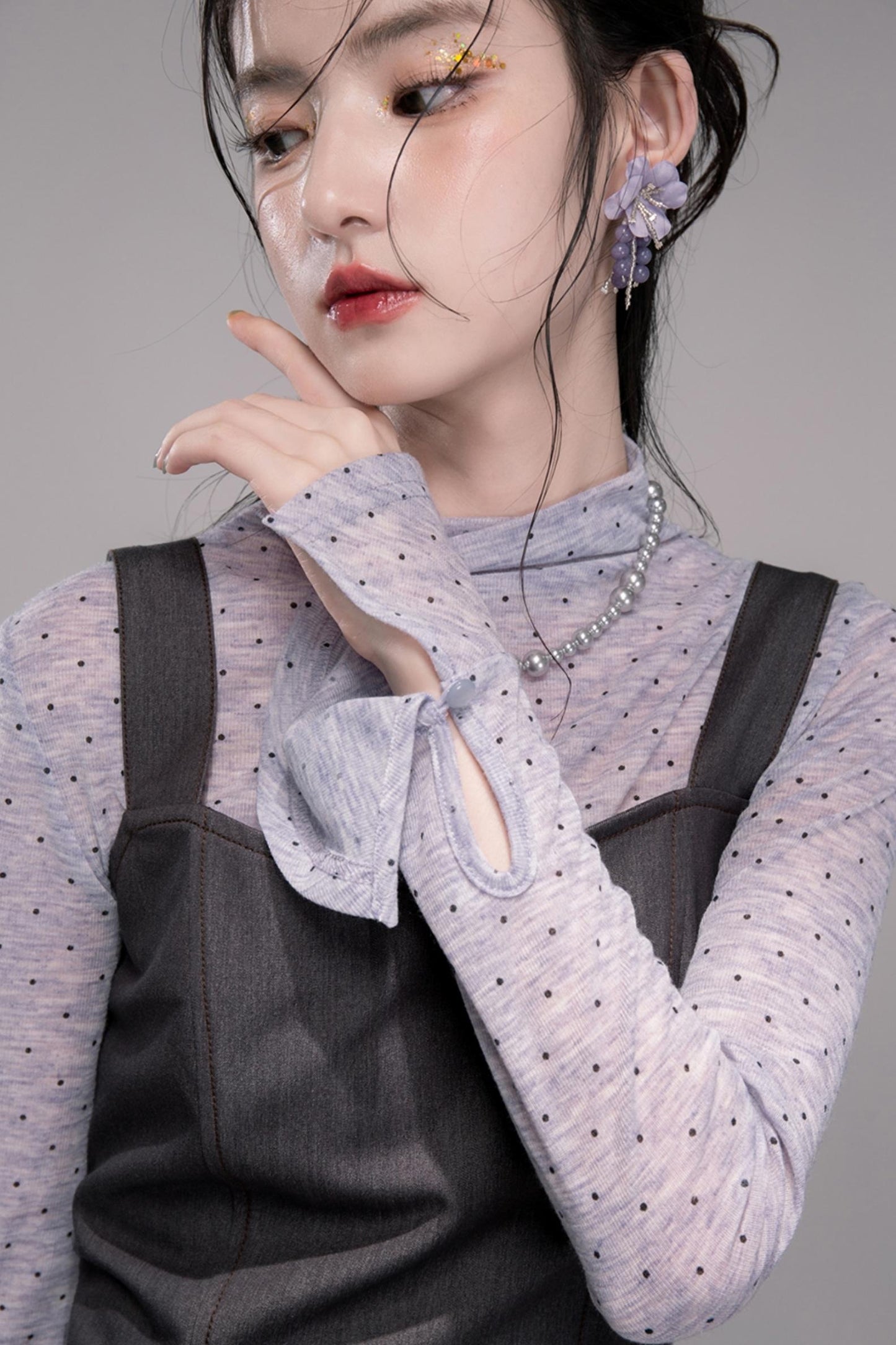 Twilight Gray Polka Dot Bib Dress Set