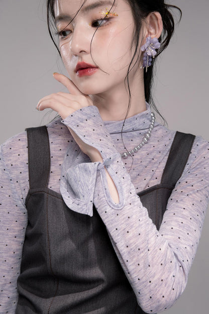 Twilight Gray Polka Dot Bib Dress Set