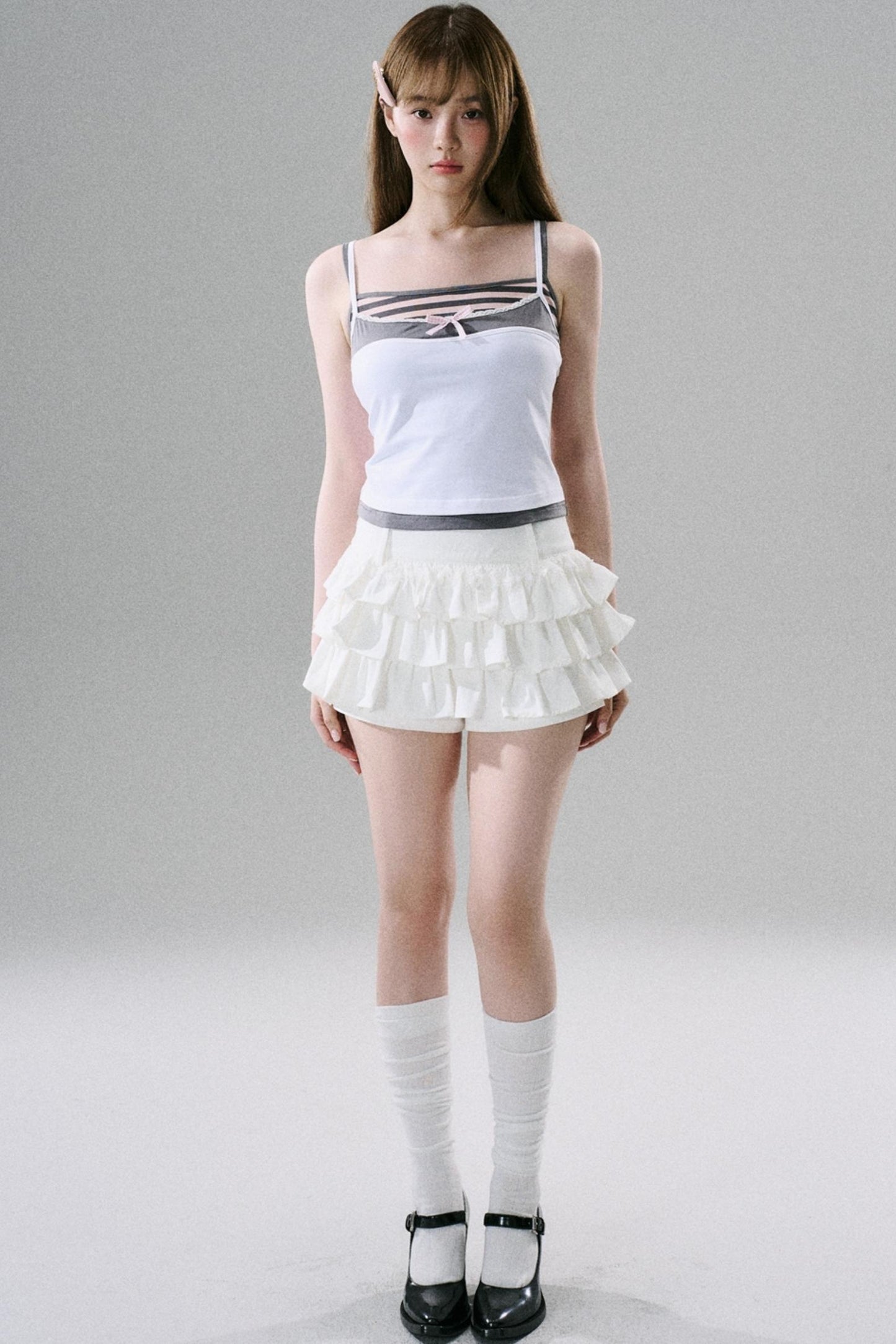 White Ruffle Lace Cargo Skirt