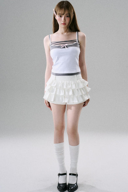 White Ruffle Lace Cargo Skirt