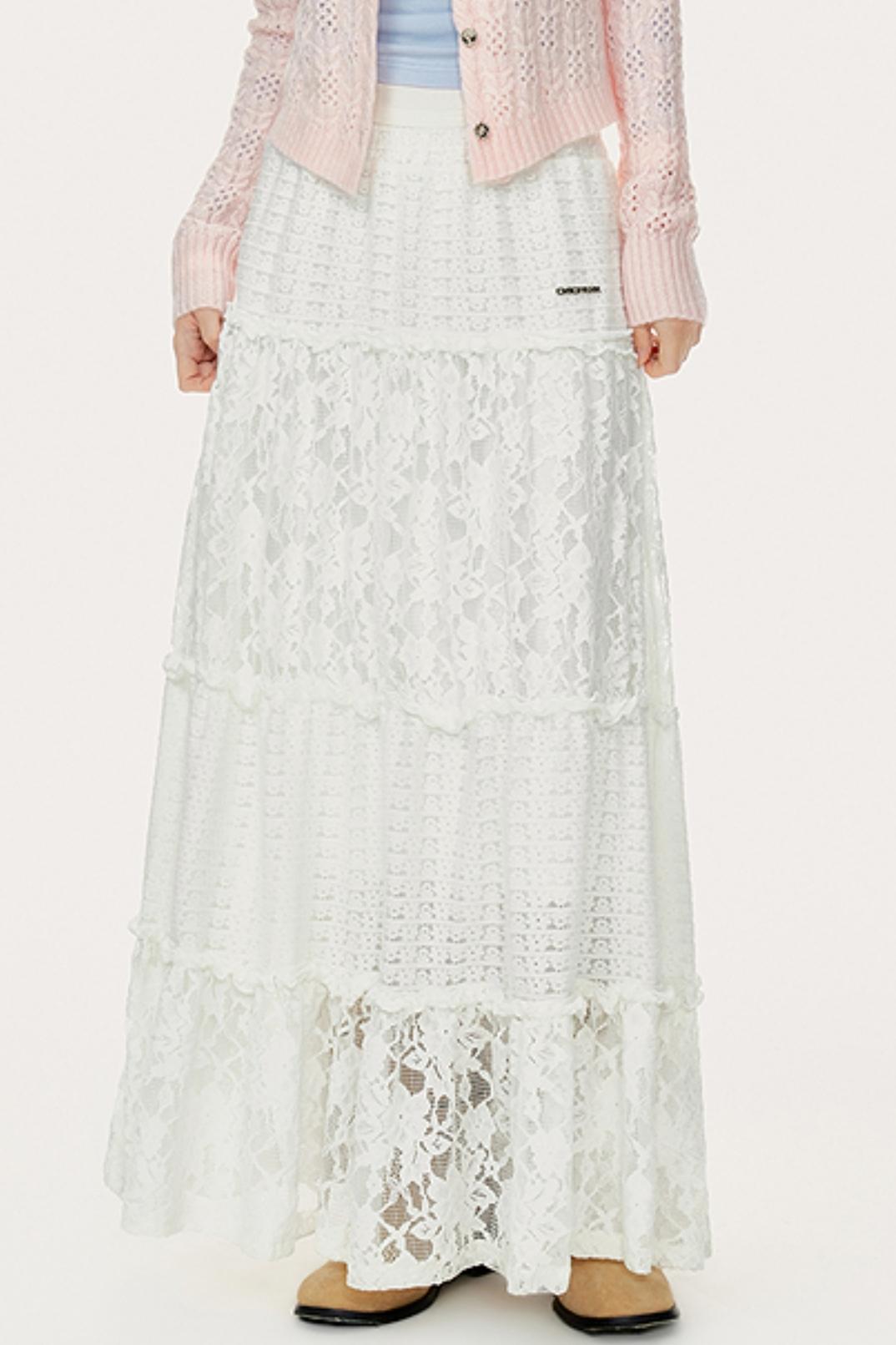 French White Lace A-Line Skirt