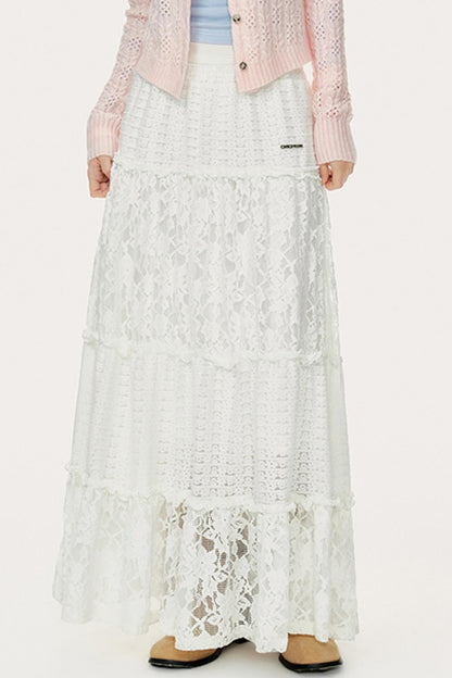 French White Lace A-Line Skirt