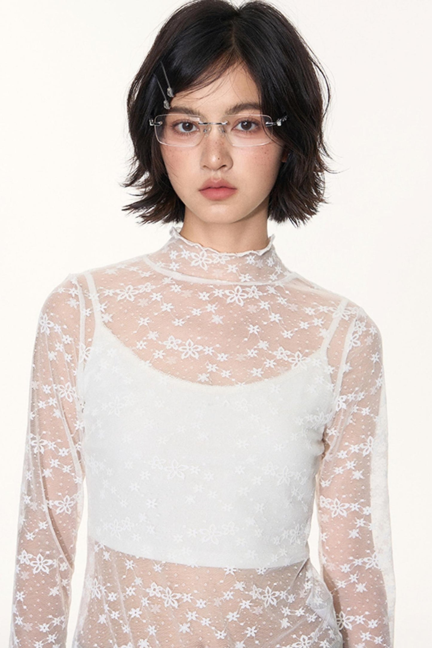 Lace Collar Shirt Transparent Top