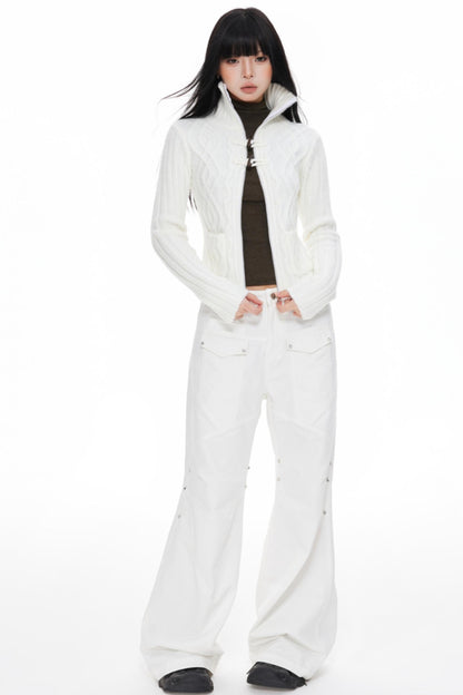 High Neck Slim Sweater Jacket