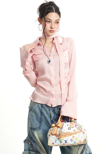 Vintage Pleated Slim Waist Shirt