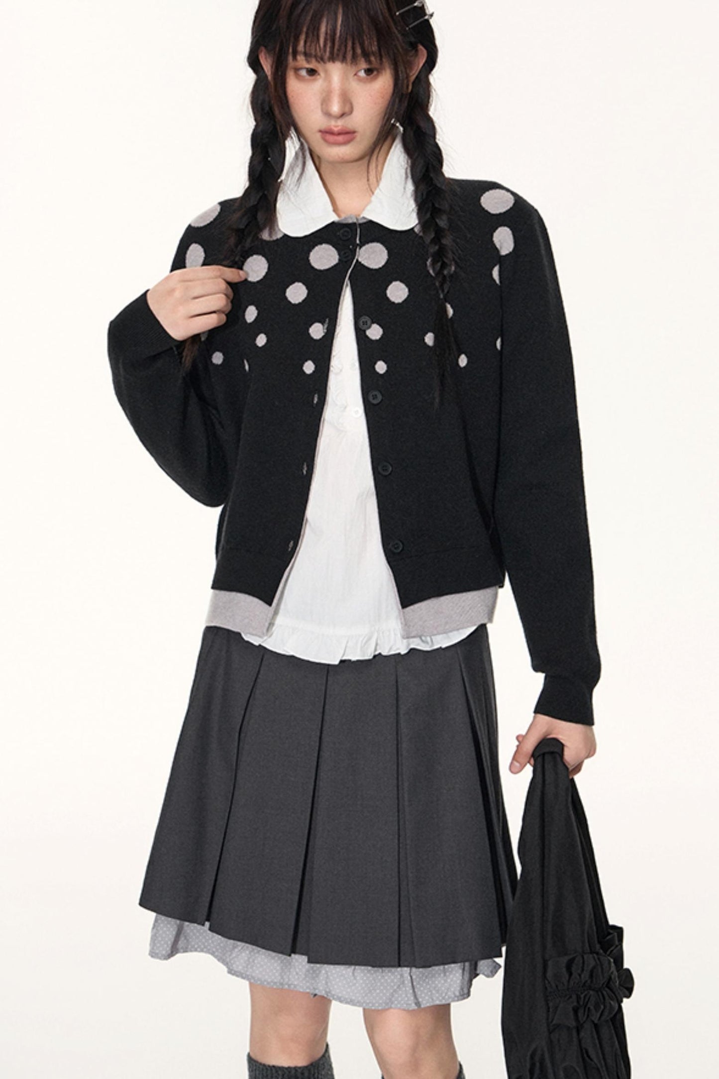 Vintage Polka Dot Crew Neck Sweater Jacket