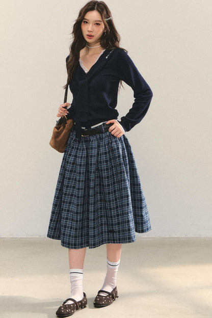 Checkered High Waist Flare Skirt