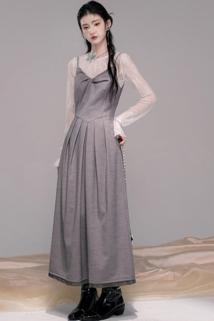 Princess Waistline Pleated Suspender Dress