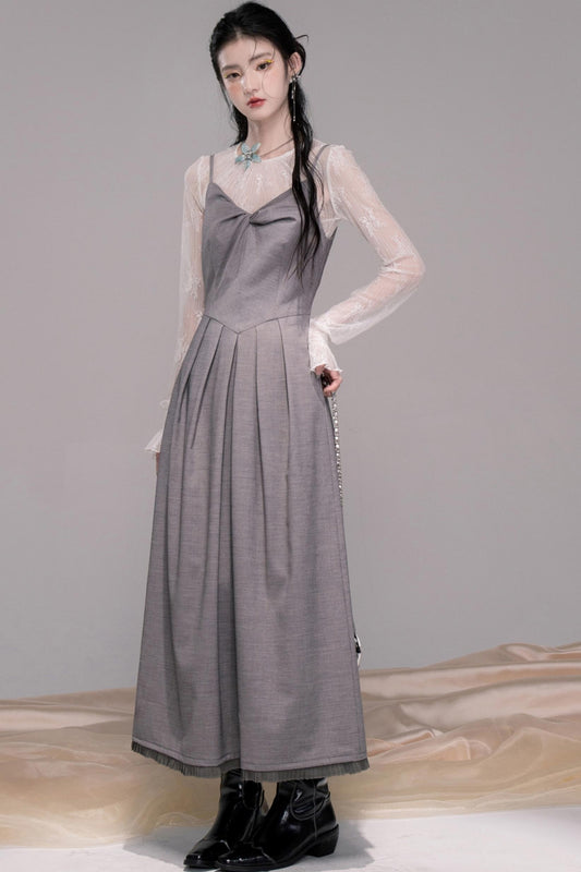 Princess Waistline Pleated Suspender Dress