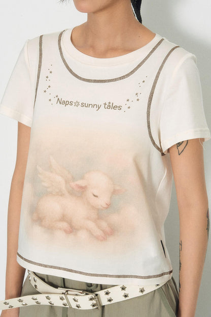 Lamb Print Short-Sleeved T-Shirt
