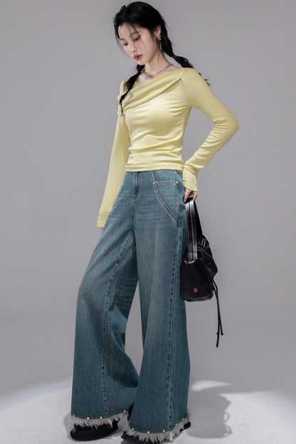 Blue Washed Wide-Leg Jeans