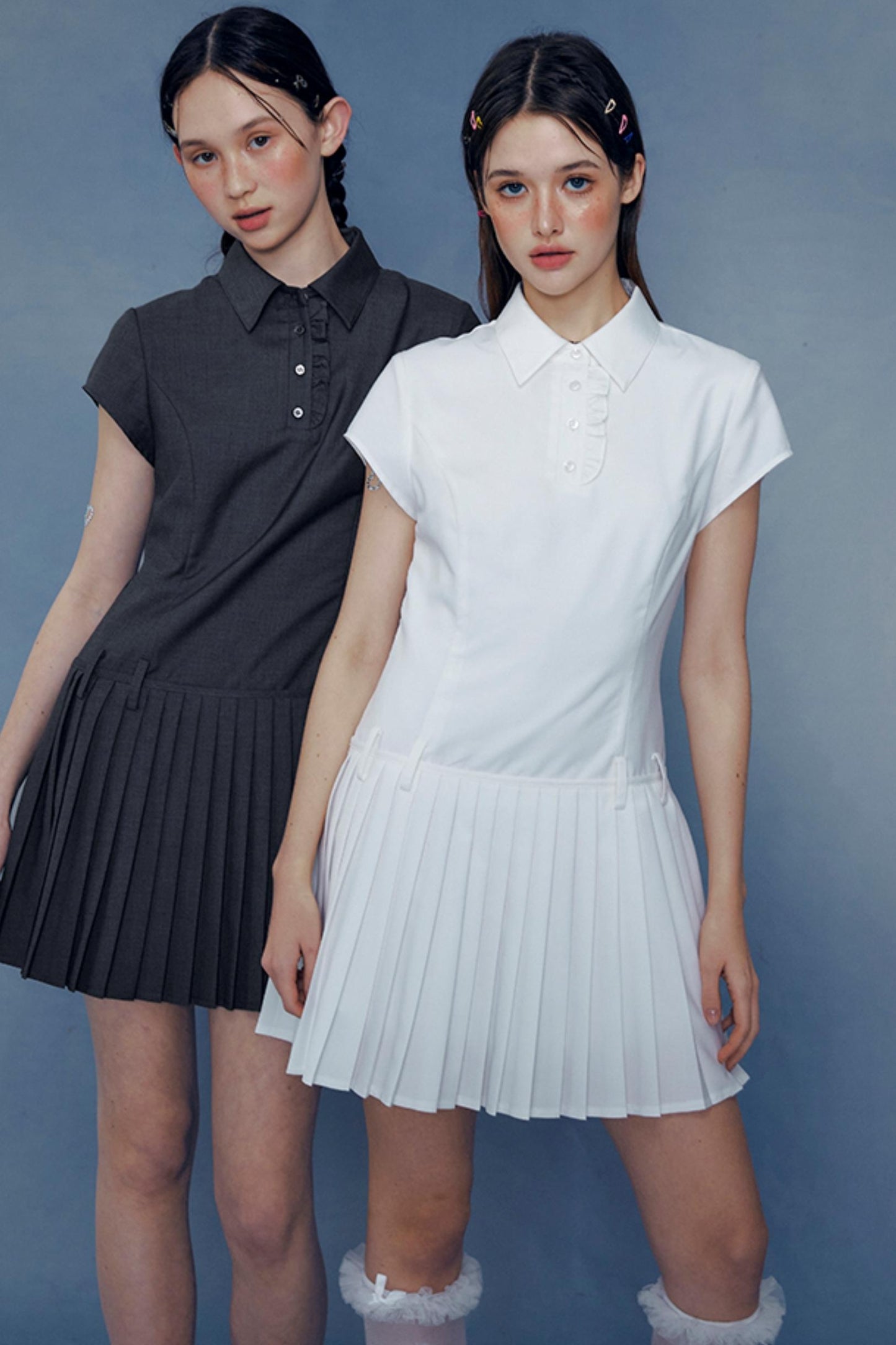 Lace Pleated Shirt Dress