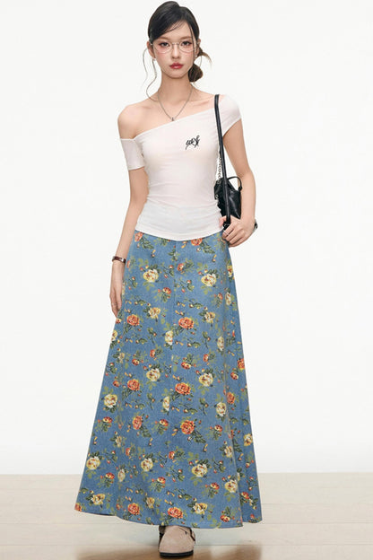 Floral Denim Skirt Set-Up